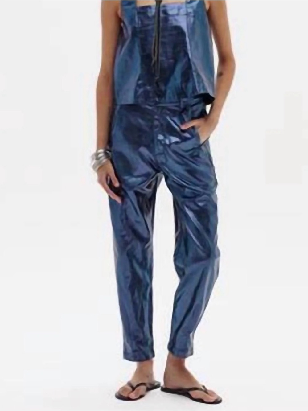 Metallic Navy Cropped Pants - Women's Stylish Workwear